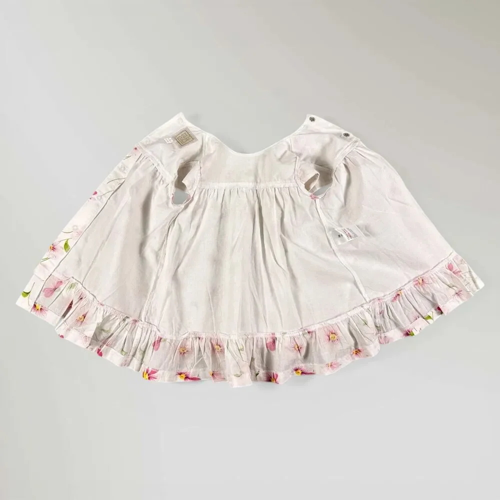 Emile et Rose Baby Girl's Dress Floral White Pink Lined 100% Cotton Size 6M